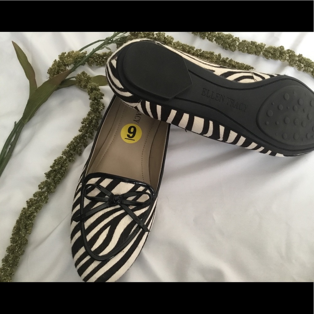 Ellen Tracy Black and White Zebra Print Loafers
